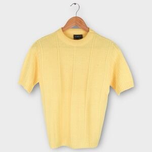 Vintage 60s Towncraft Plus Penney's Yellow Short Sleeve Sweater Knit Top Men's S